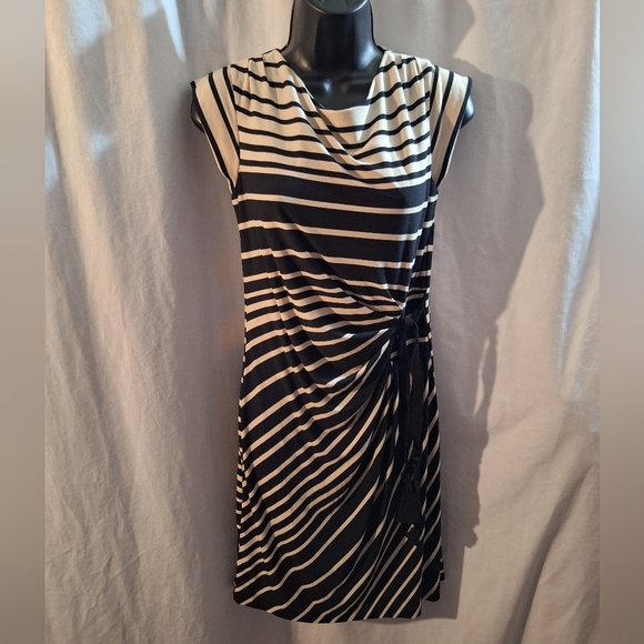 Just...Taylor Black and White Striped Midi Dress - Picture 1 of 6